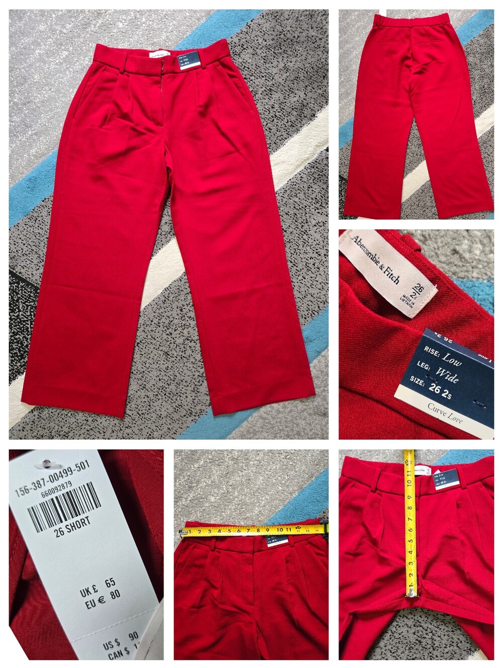Abercrombie Curve Love A&F Sloane Low Rise Wide Leg Tailored Pant, 26 SHORT, NWT